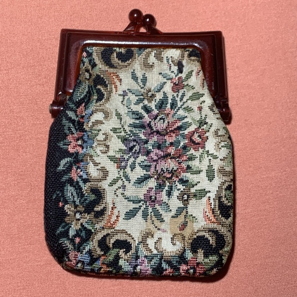Vintage Tapestry Cloth Kisslock Coin Purse 70s 3”x5” - Picture 2 of 5
